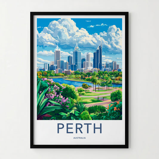 Perth Poster - Australia Travel Art - City River Park Home Decor