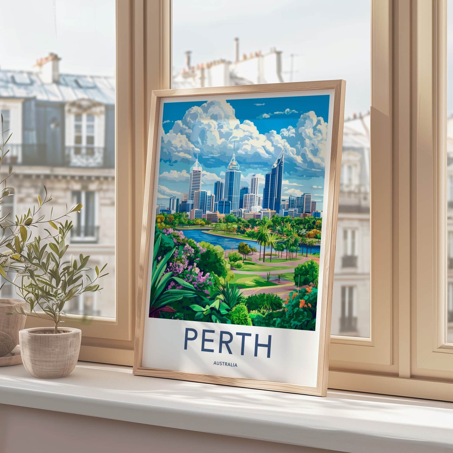 Perth Poster - Australia Travel Art - City River Park Home Decor