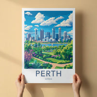 Perth Poster - Australia Travel Art - Cityscape River Park Home Decor