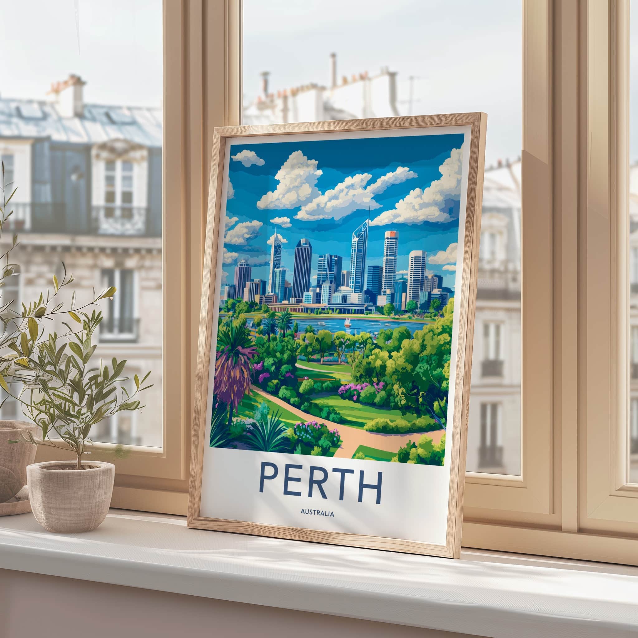 Perth Poster - Australia Travel Art - Cityscape River Park Home Decor