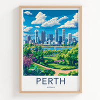 Perth Poster - Australia Travel Art - Cityscape River Park Home Decor