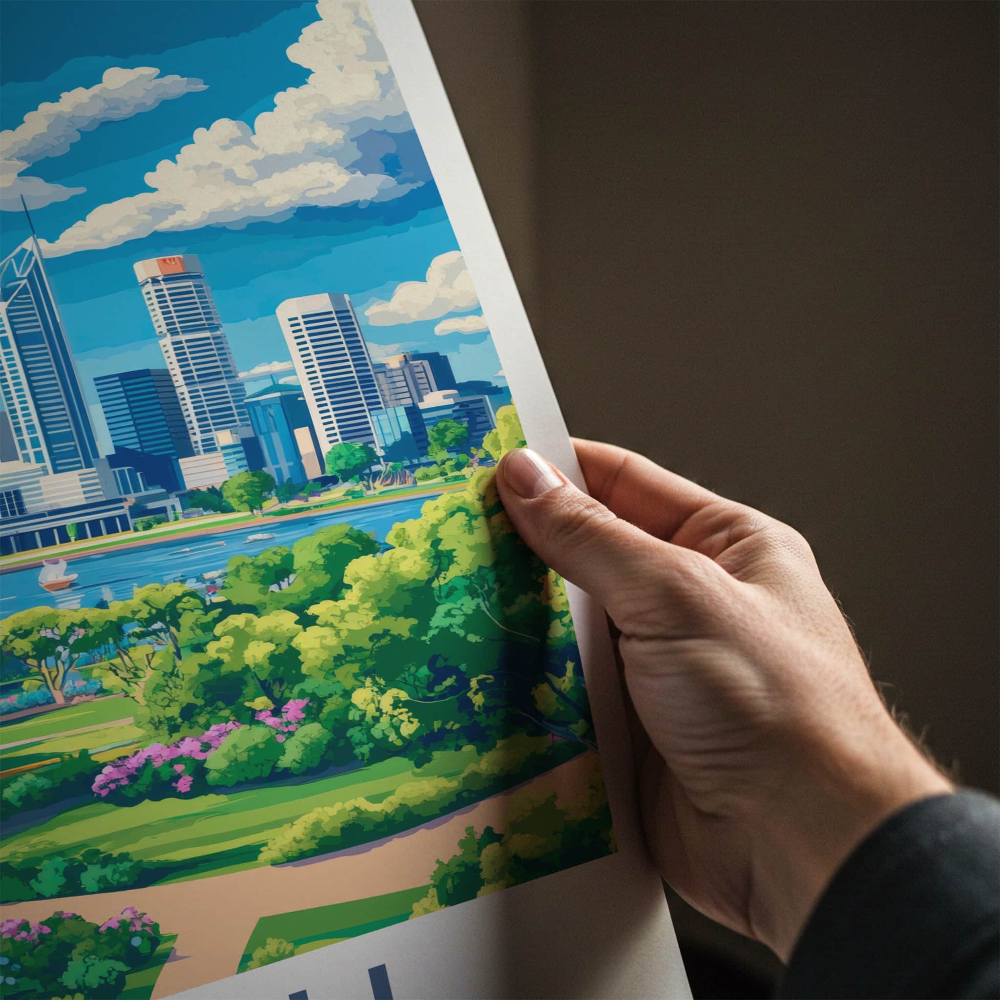 Perth Poster - Australia Travel Art - Cityscape River Park Home Decor