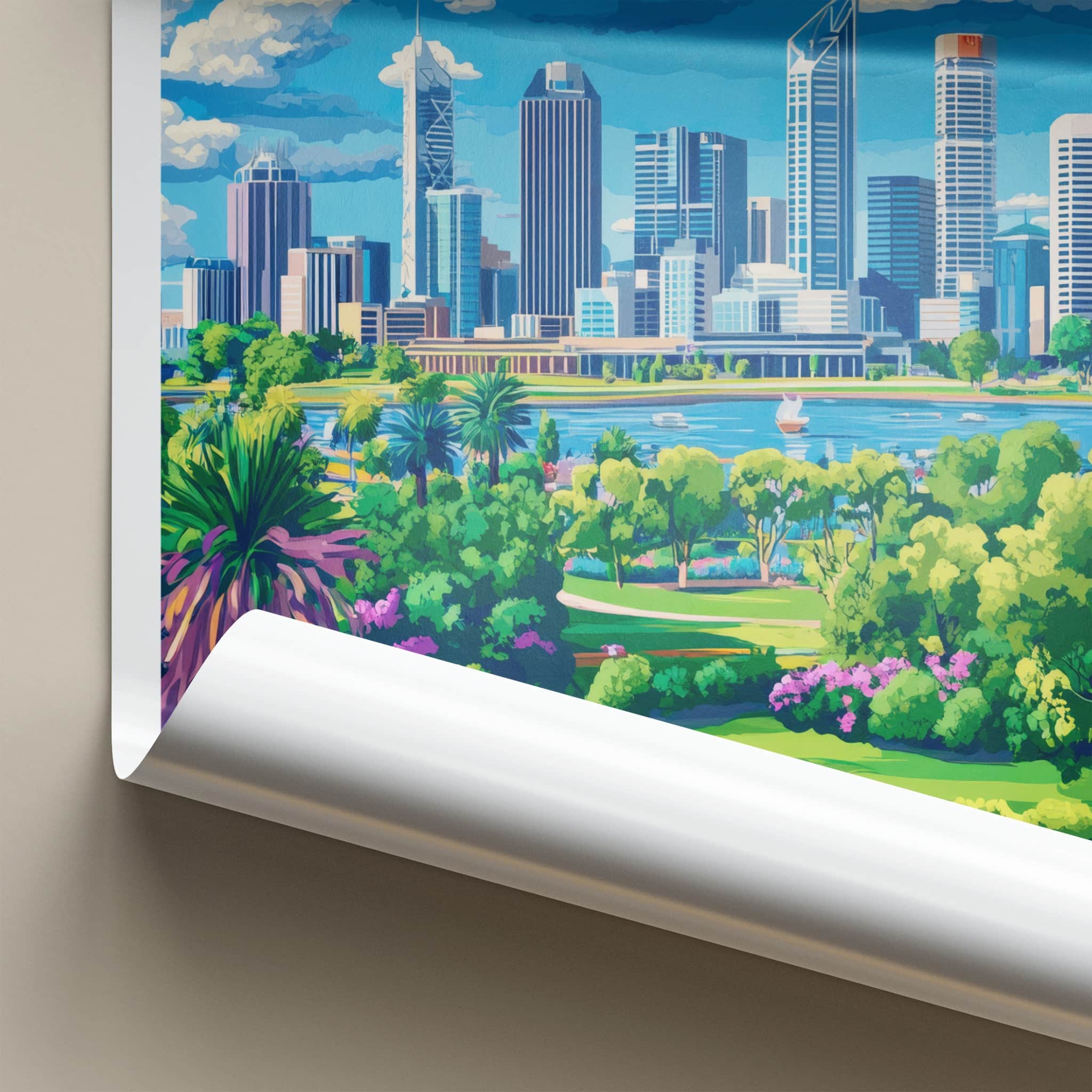 Perth Poster - Australia Travel Art - Cityscape River Park Home Decor