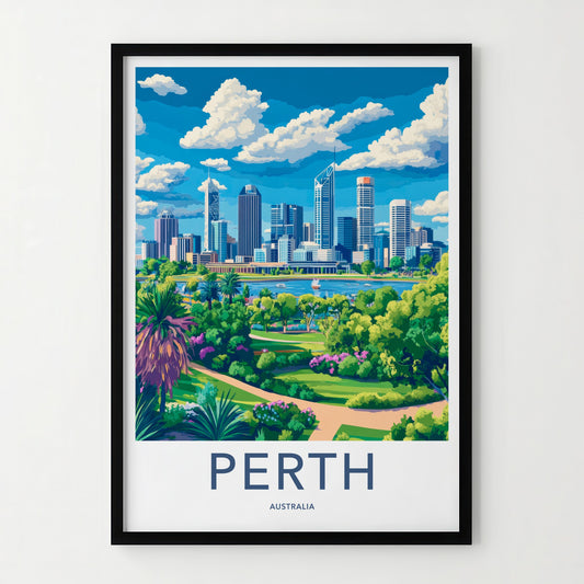 Perth Poster - Australia Travel Art - Cityscape River Park Home Decor