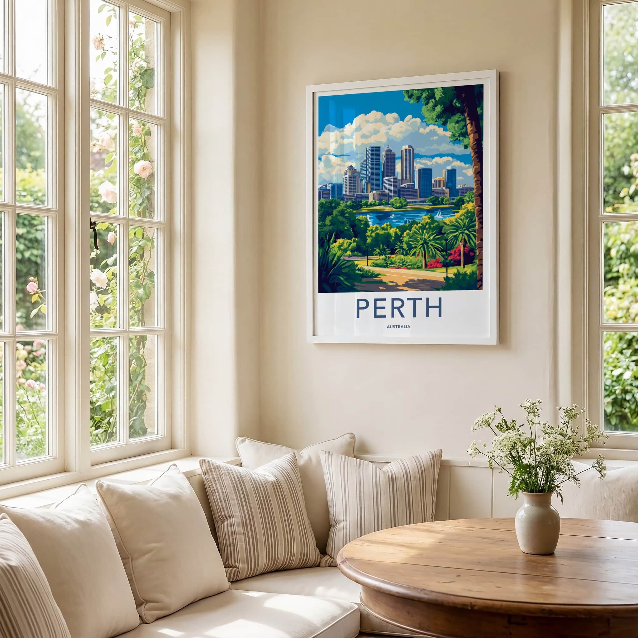 Perth Poster - Australia Travel Art - Lush park cityscape Home Decor