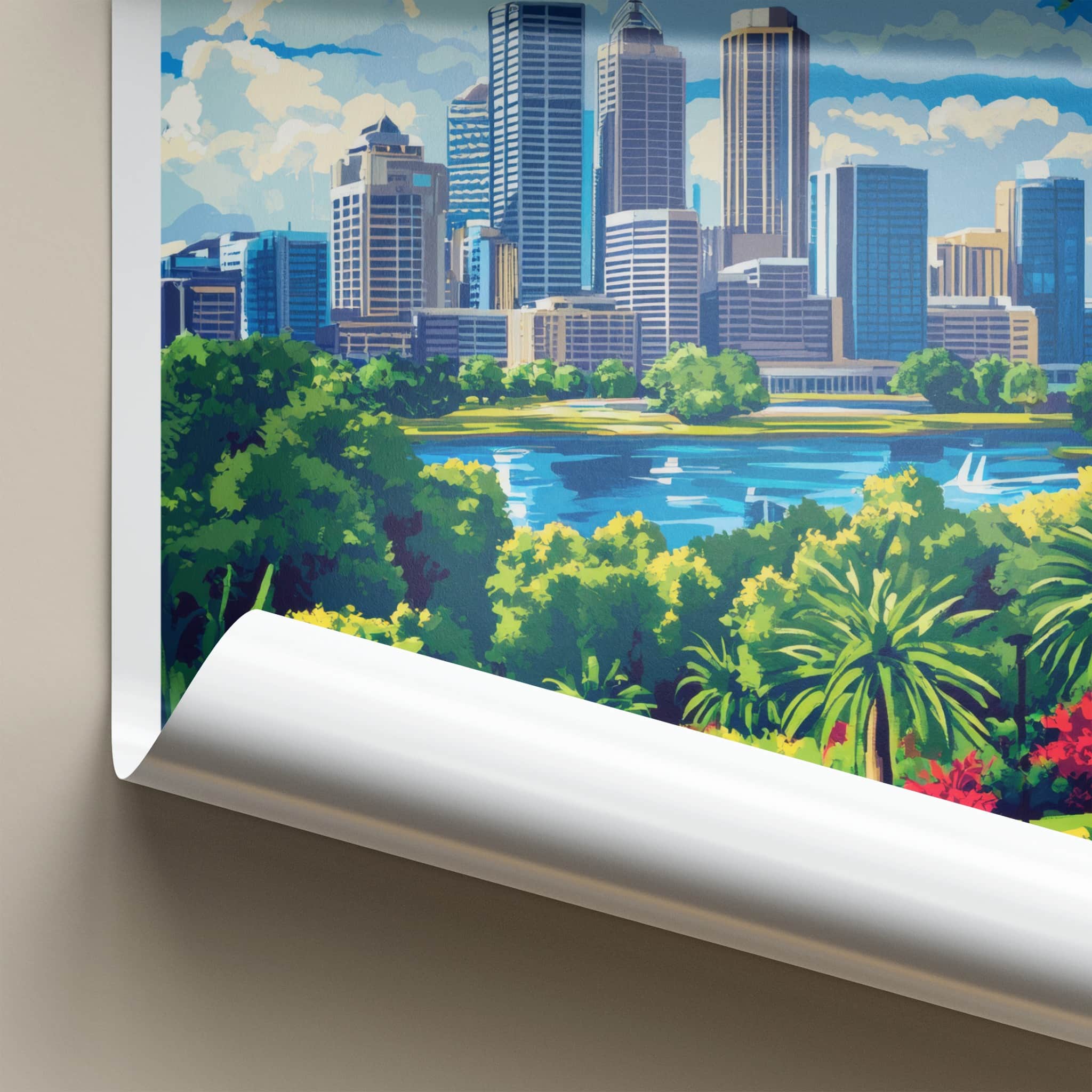 Perth Poster - Australia Travel Art - Lush park cityscape Home Decor