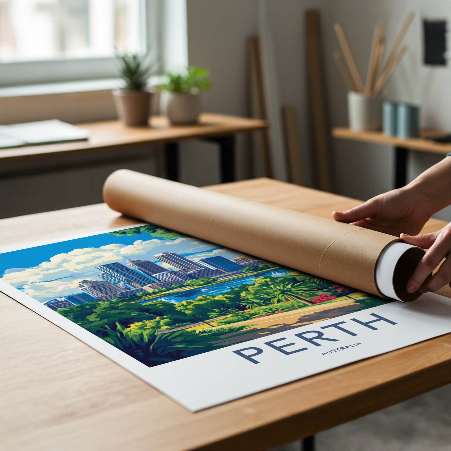 Perth Poster - Australia Travel Art - Lush park cityscape Home Decor
