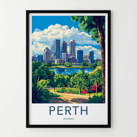 Perth Poster - Australia Travel Art - Lush park cityscape Home Decor