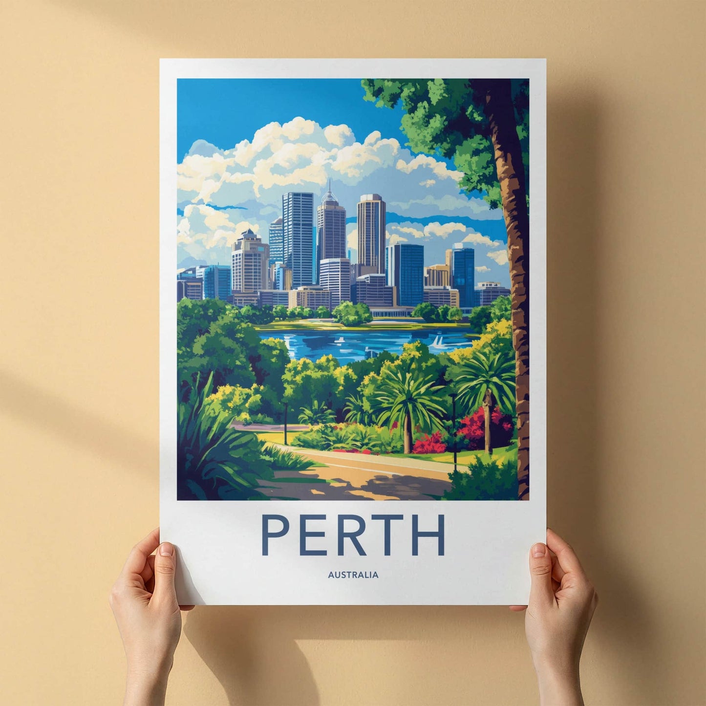 Perth Poster - Australia Travel Art - Lush park cityscape Home Decor