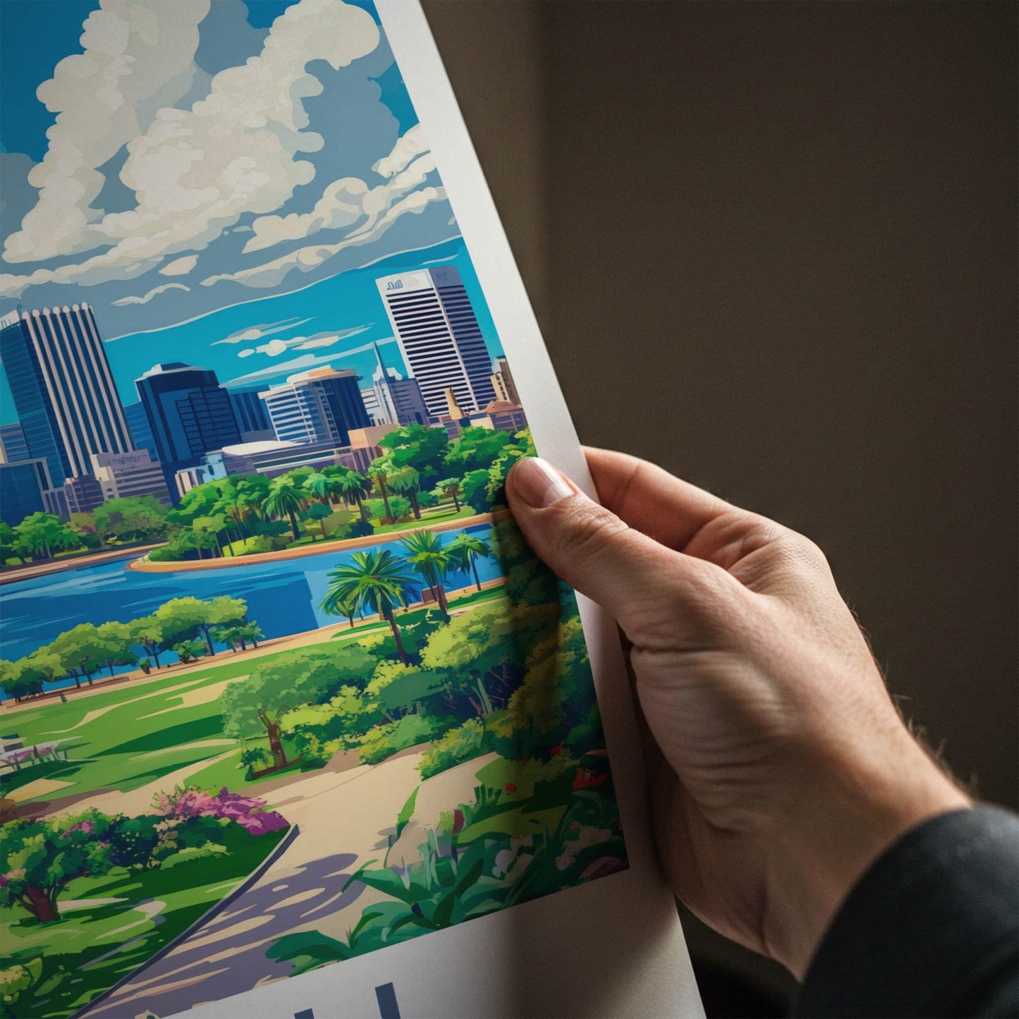 Perth Poster - Australia Travel Art - Skyscraper River Gardens Home Decor