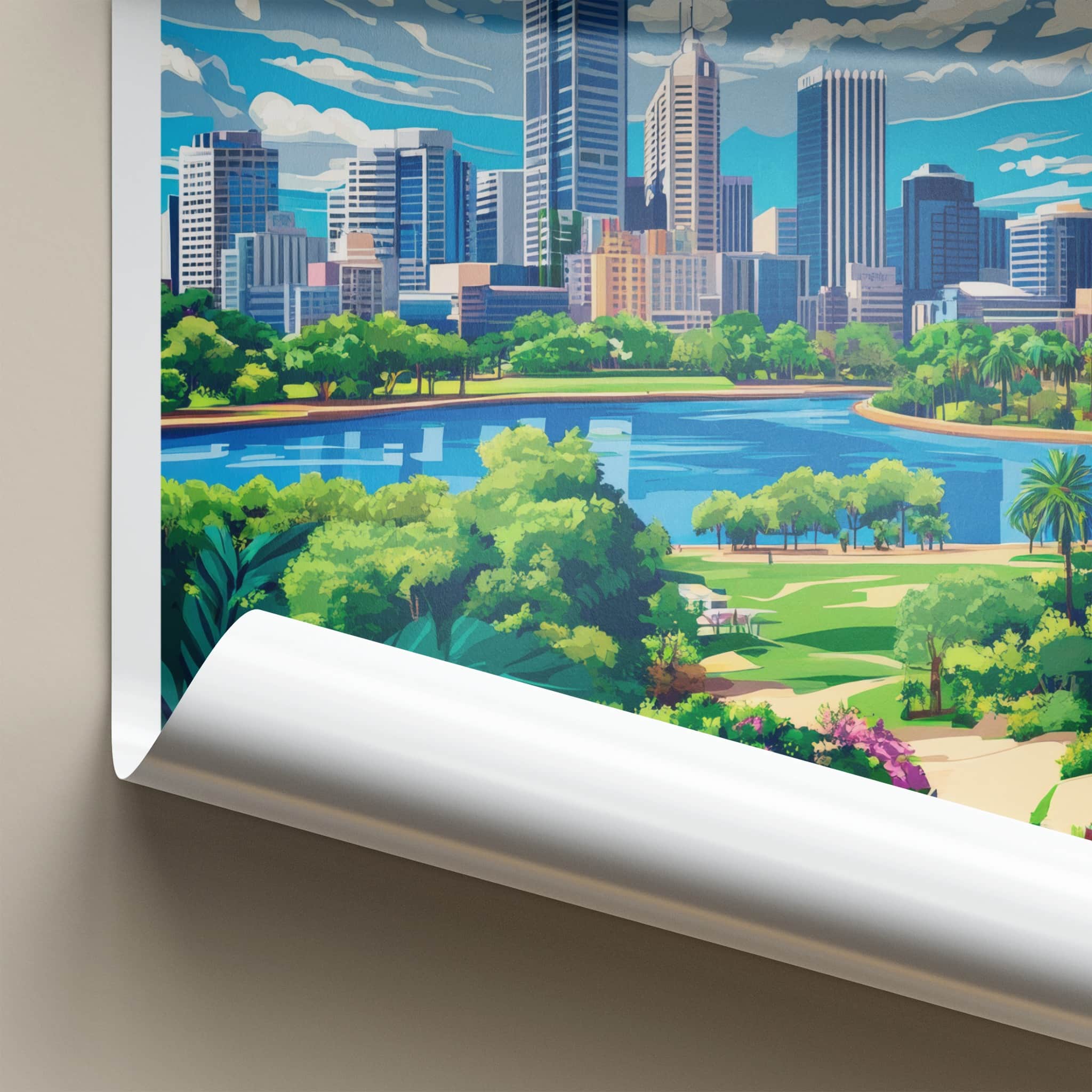 Perth Poster - Australia Travel Art - Skyscraper River Gardens Home Decor