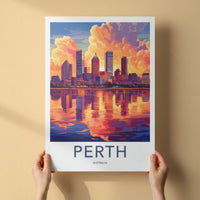 Perth Poster - Australia Travel Art - Vibrant City Reflection Home Decor