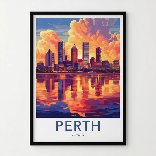 Perth Poster - Australia Travel Art - Vibrant City Reflection Home Decor