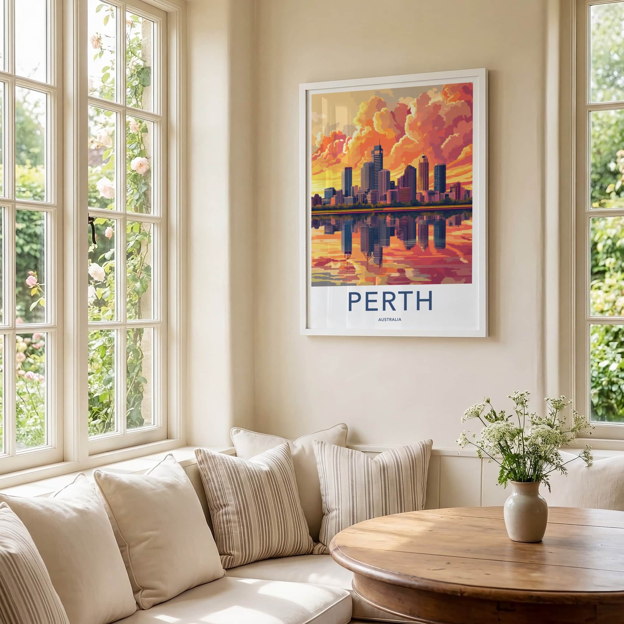 Perth Poster - Australia Travel Art - Vibrant Sunset City Home Decor
