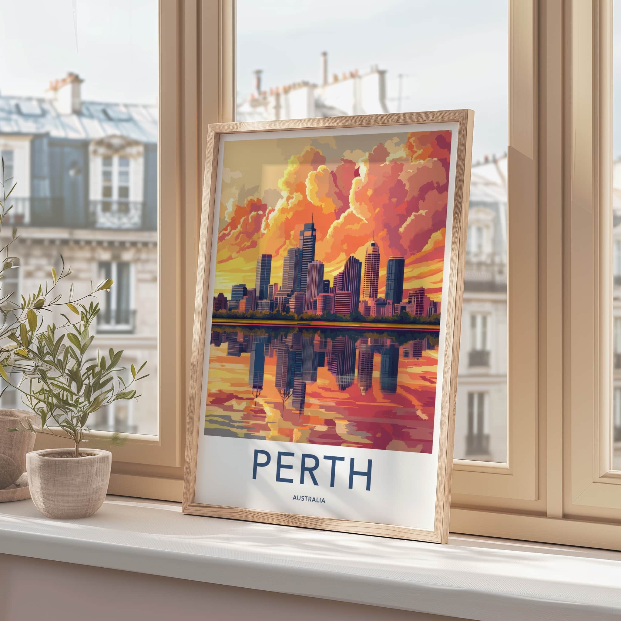 Perth Poster - Australia Travel Art - Vibrant Sunset City Home Decor