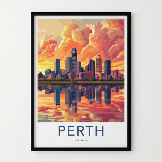 Perth Poster - Australia Travel Art - Vibrant Sunset City Home Decor