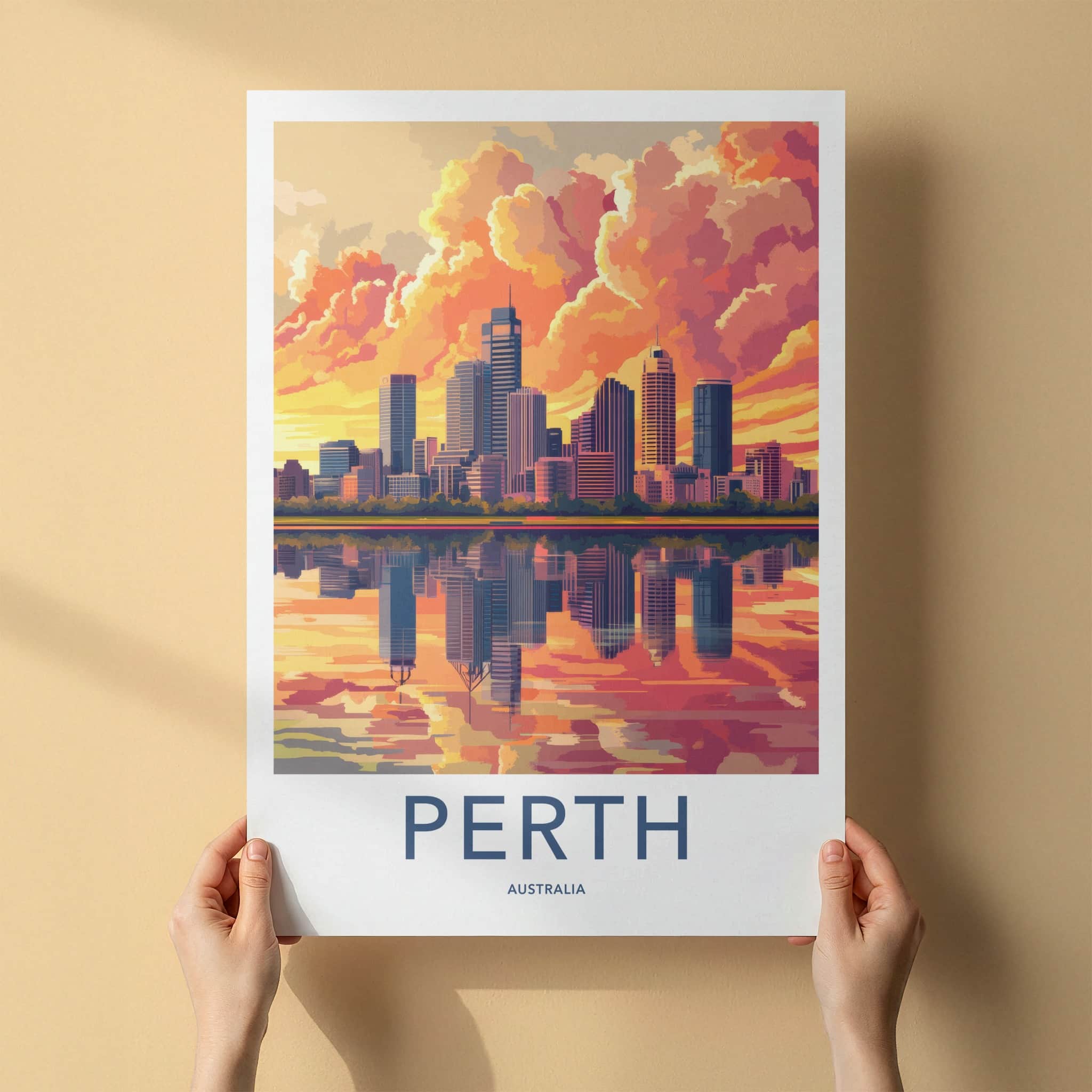 Perth Poster - Australia Travel Art - Vibrant Sunset City Home Decor