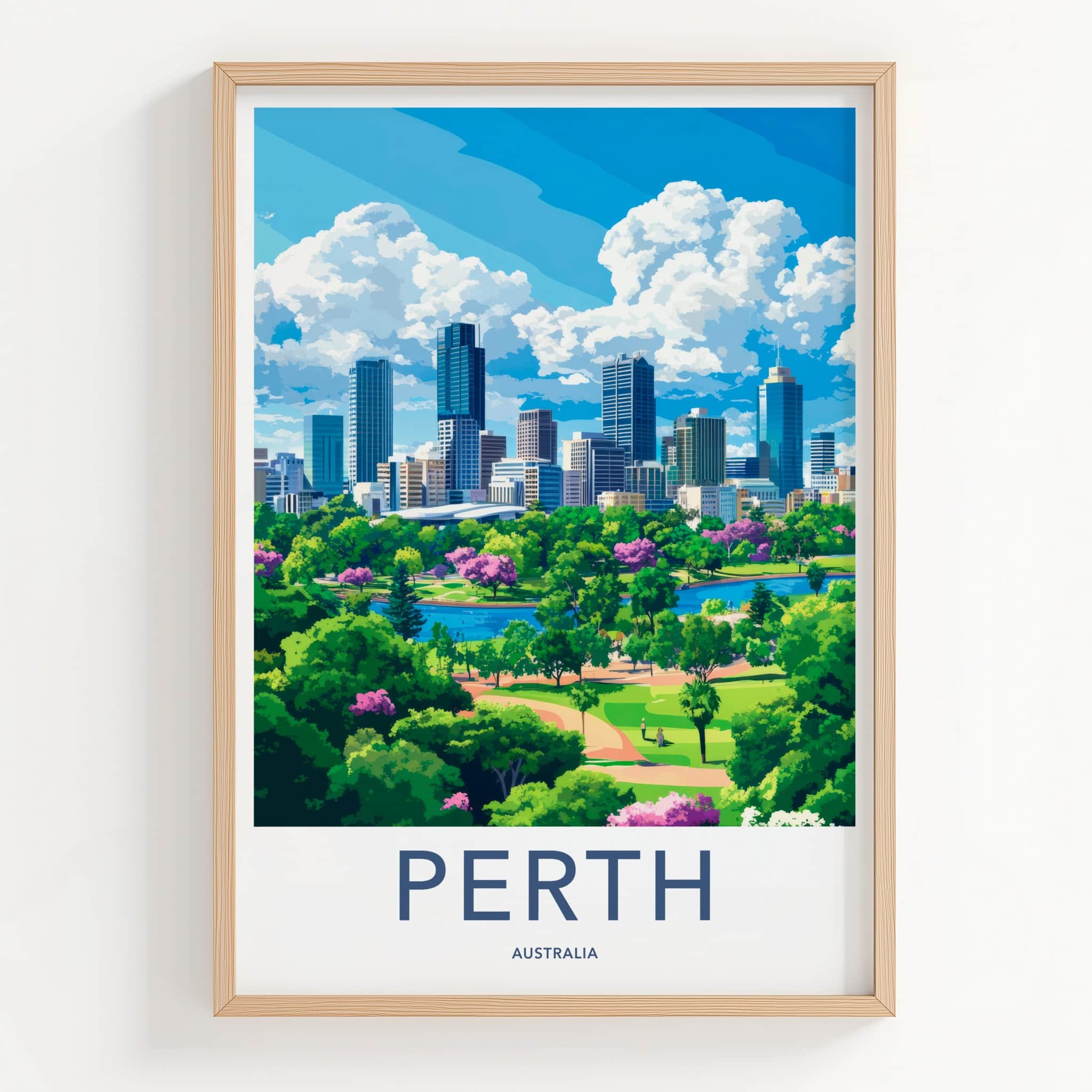 Perth Poster - Australia Travel Print - Green Urban Waterfront Home Decor