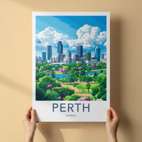 Perth Poster - Australia Travel Print - Green Urban Waterfront Home Decor