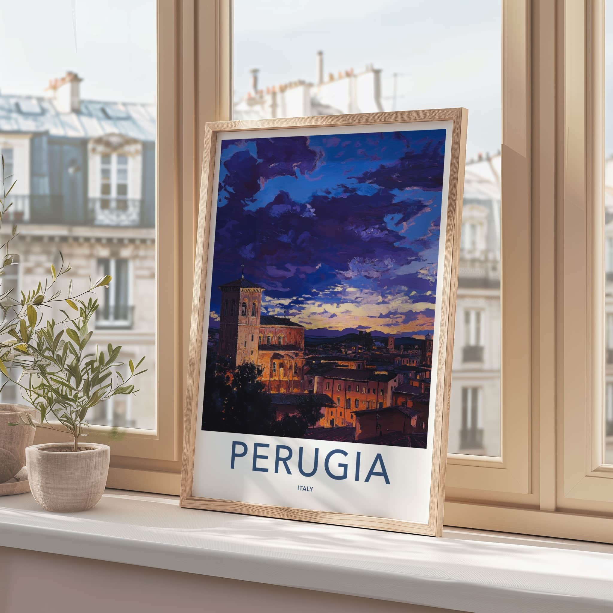 Perugia Poster - Italy Travel Art - Historic City Sunset Home Decor