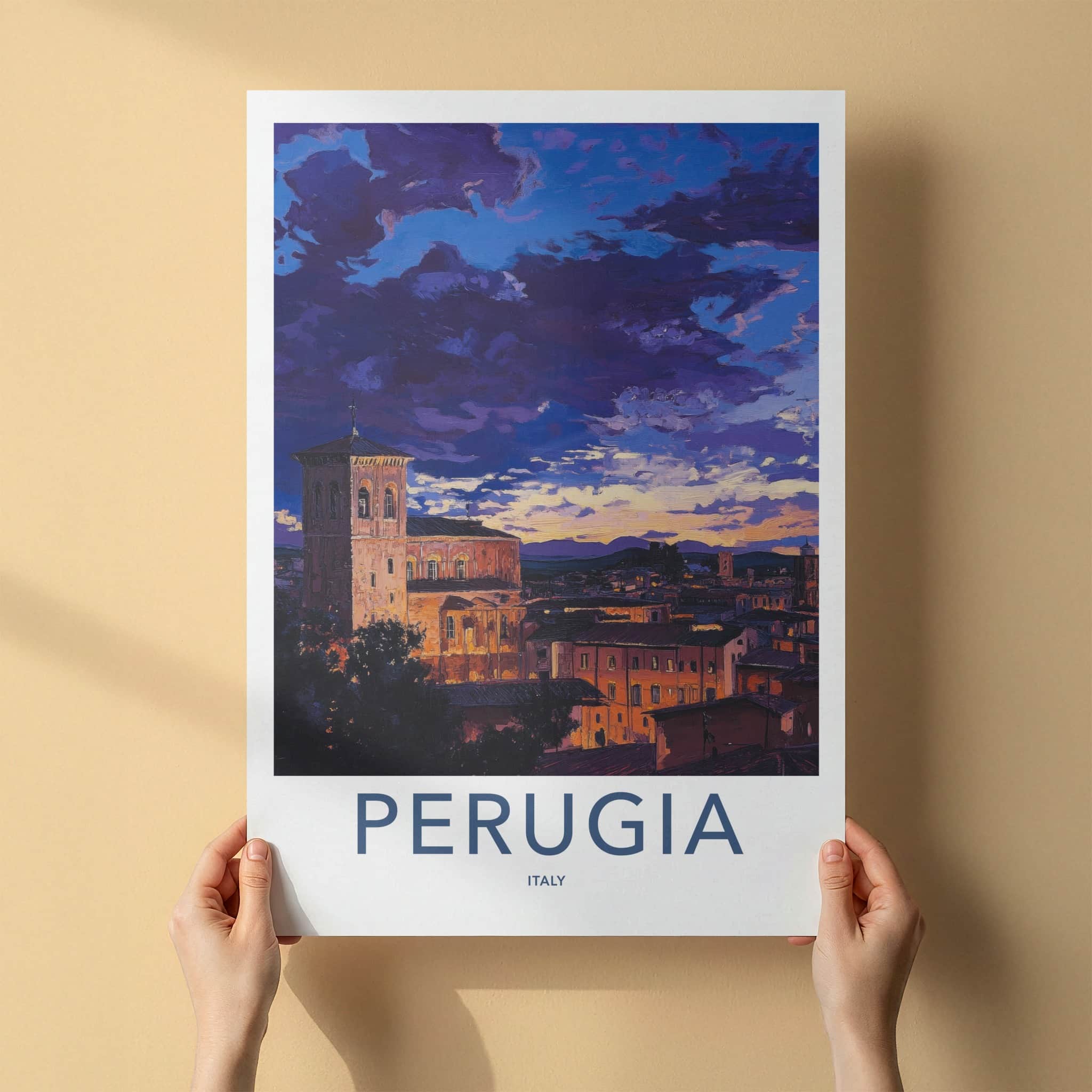 Perugia Poster - Italy Travel Art - Historic City Sunset Home Decor