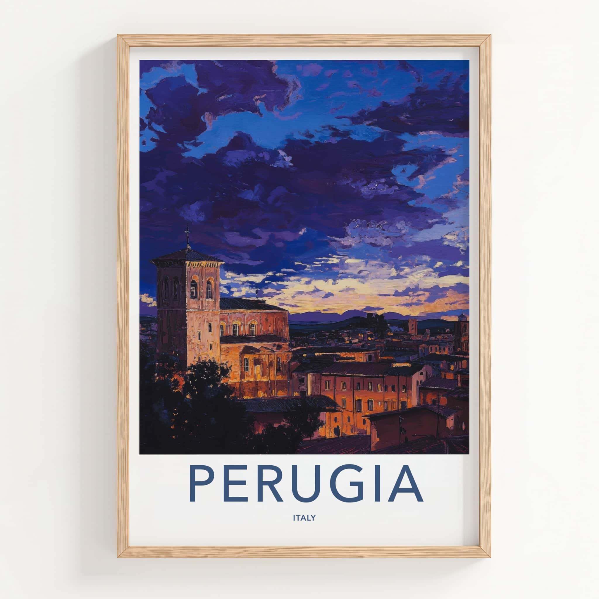 Perugia Poster - Italy Travel Art - Historic City Sunset Home Decor