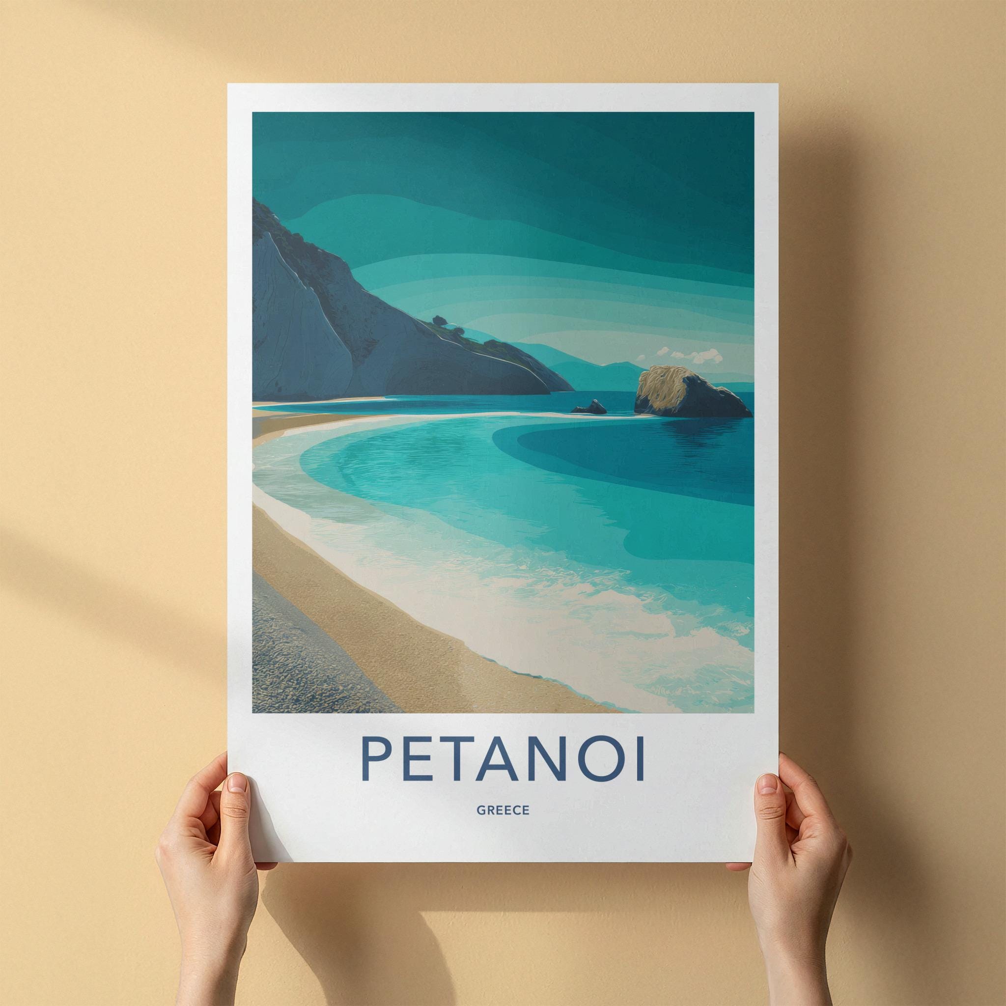 Petanoi Poster - Greece Framed Art - Turquoise Beach Cliffs Framed Decor