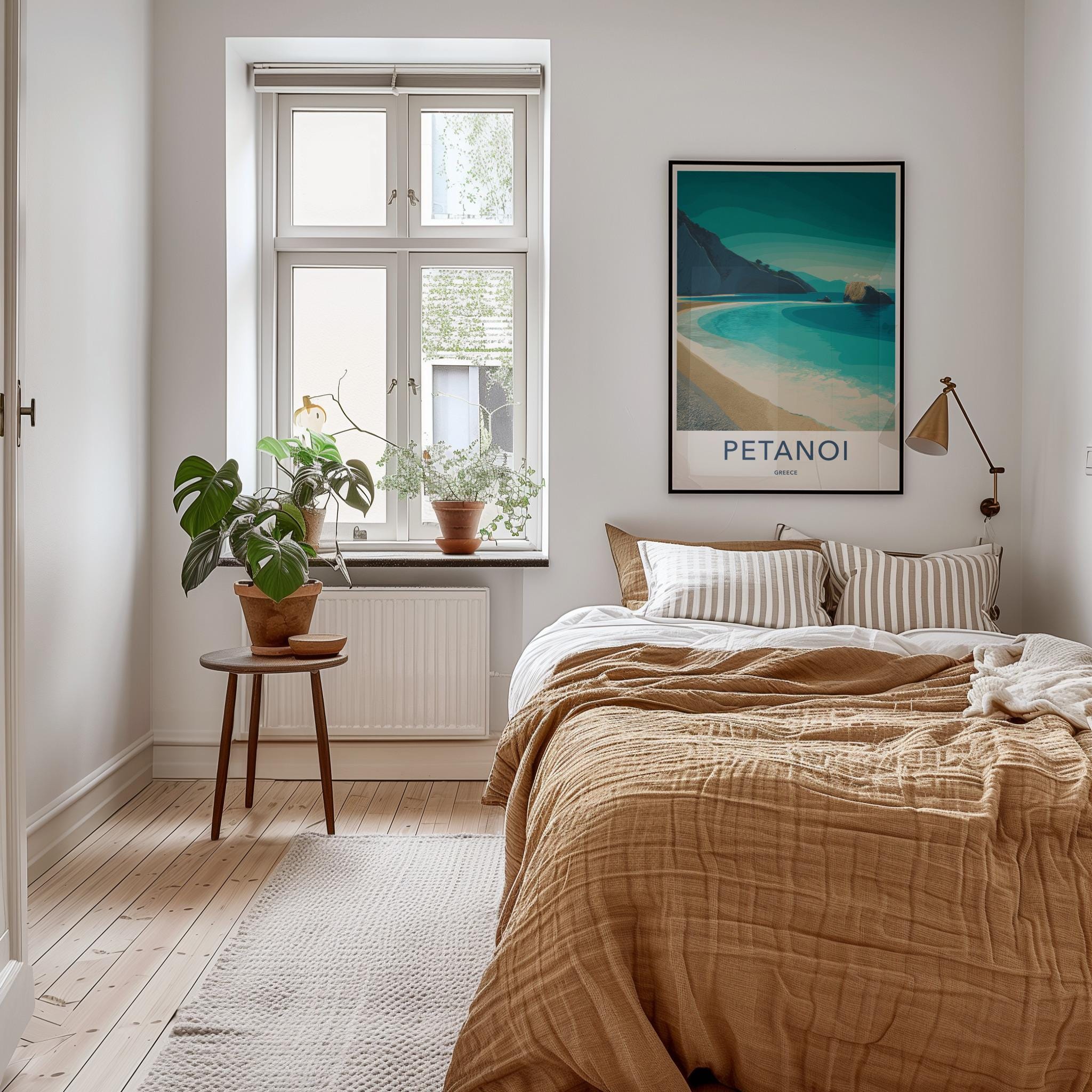 Petanoi Poster - Greece Framed Art - Turquoise Beach Cliffs Framed Decor