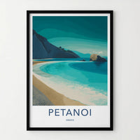 Petanoi Poster - Greece Framed Art - Turquoise Beach Cliffs Framed Decor