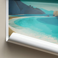 Petanoi Poster - Greece Framed Art - Turquoise Beach Cliffs Framed Decor