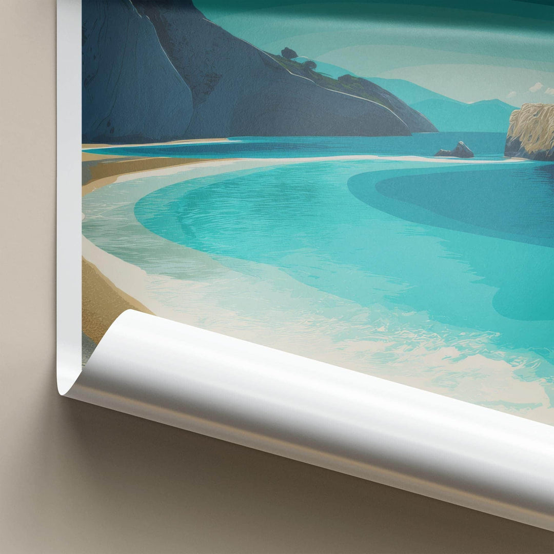 Petanoi Poster - Greece Framed Art - Turquoise Beach Cliffs Framed Decor