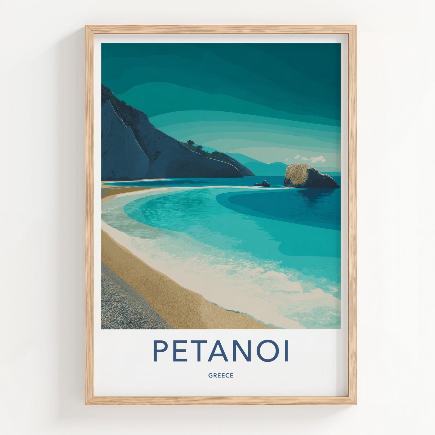 Petanoi Poster - Greece Framed Art - Turquoise Beach Cliffs Framed Decor