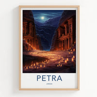 Petra Poster - Jordan Travel Art - Ancient Treasury Illuminated Home Decor