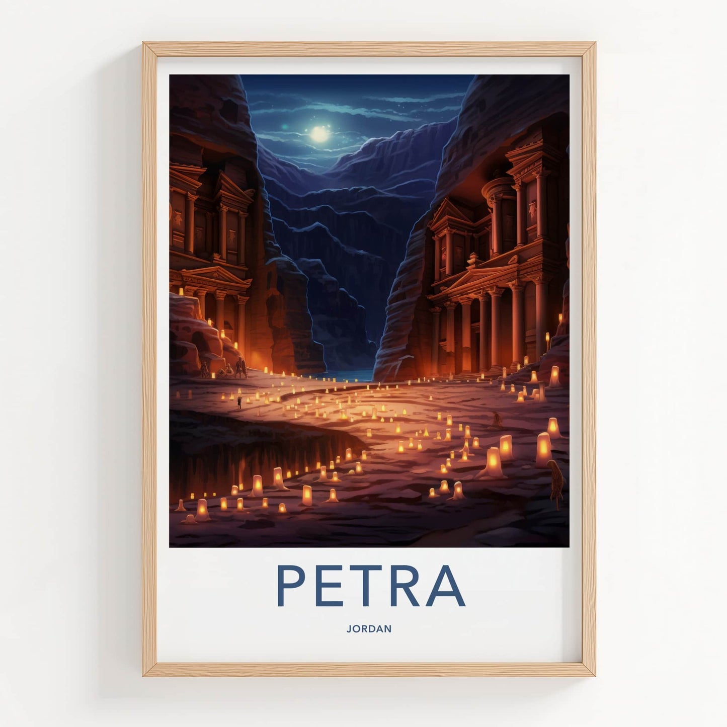 Petra Poster - Jordan Travel Art - Ancient Treasury Illuminated Home Decor