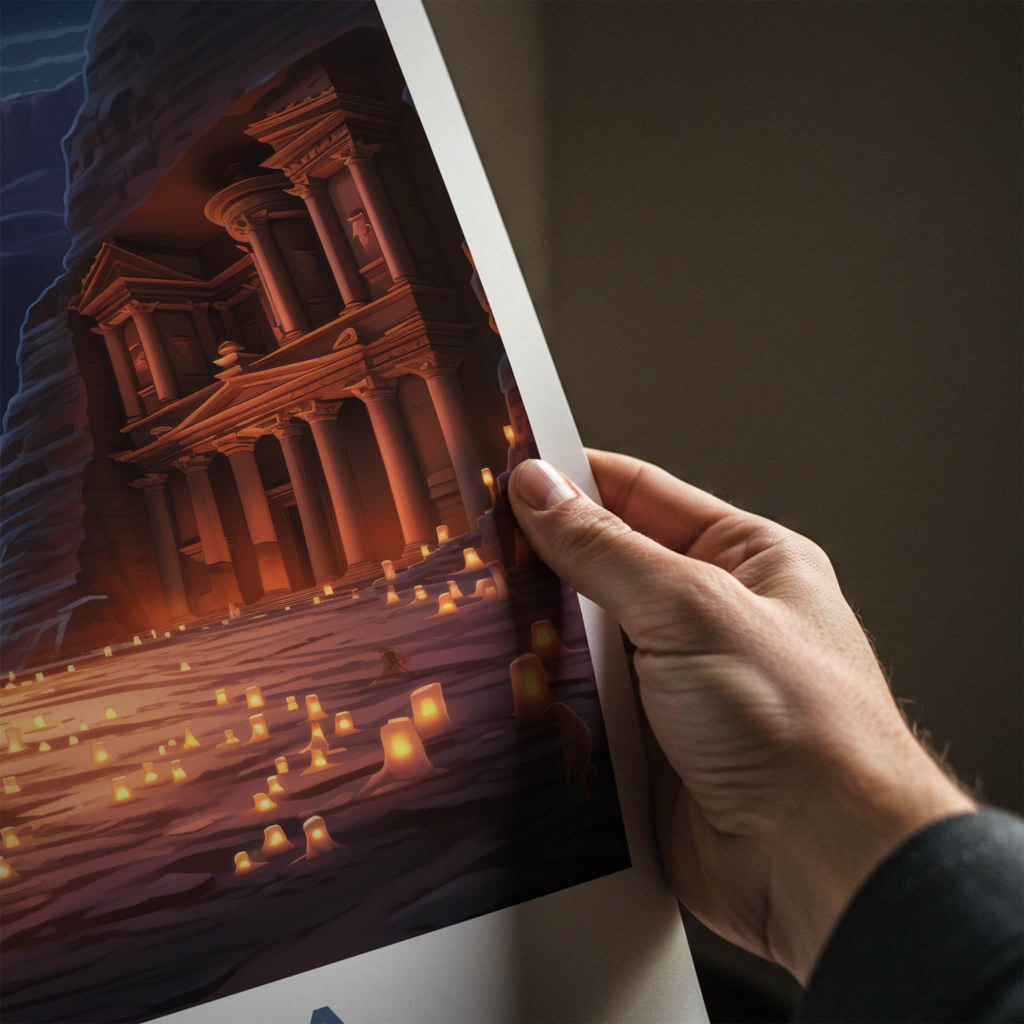 Petra Poster - Jordan Travel Art - Ancient Treasury Illuminated Home Decor