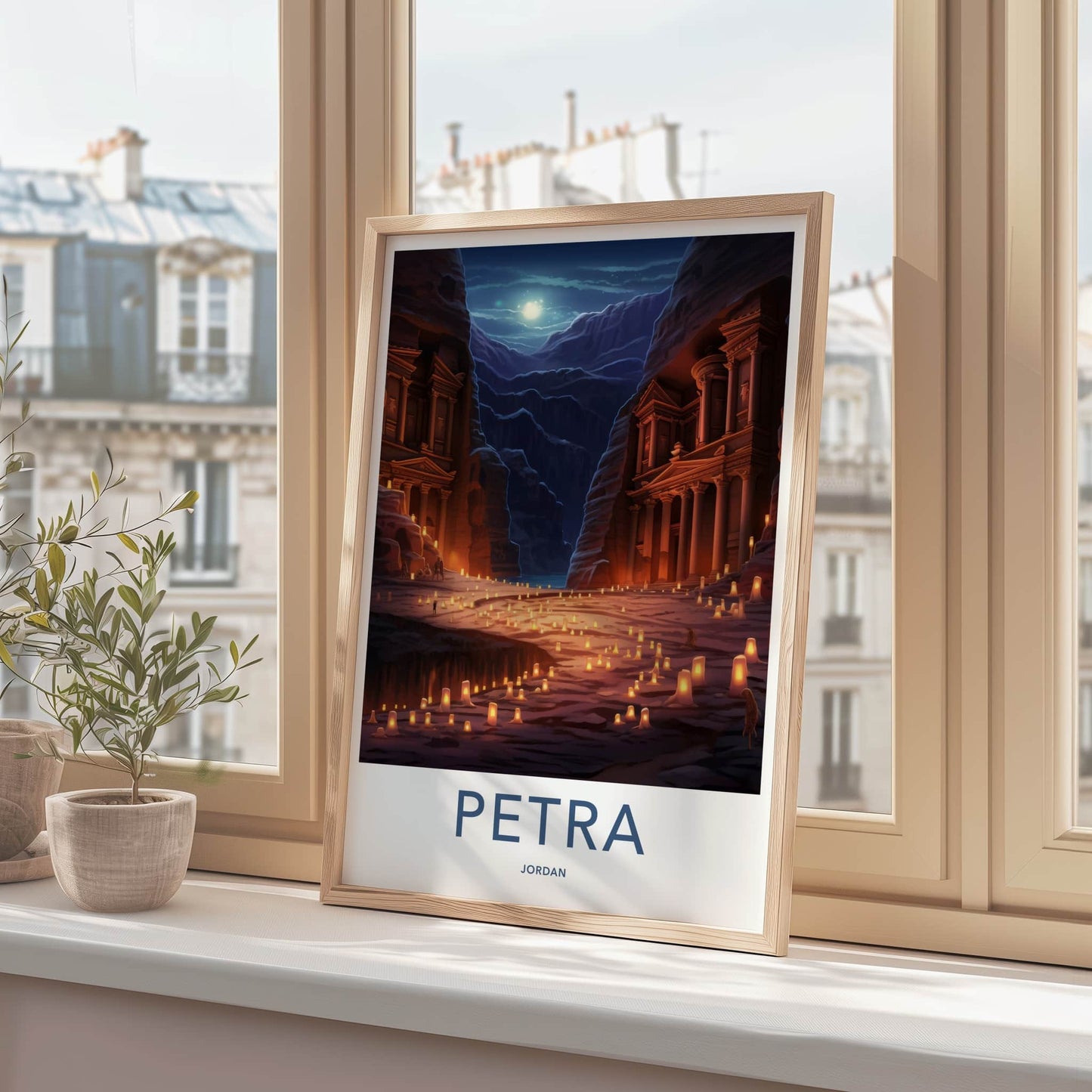 Petra Poster - Jordan Travel Art - Ancient Treasury Illuminated Home Decor