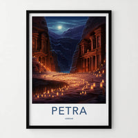 Petra Poster - Jordan Travel Art - Ancient Treasury Illuminated Home Decor