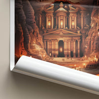 Petra Poster - Jordan Travel Art - Ancient Treasury Sunset Home Decor