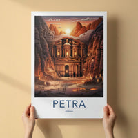 Petra Poster - Jordan Travel Art - Ancient Treasury Sunset Home Decor