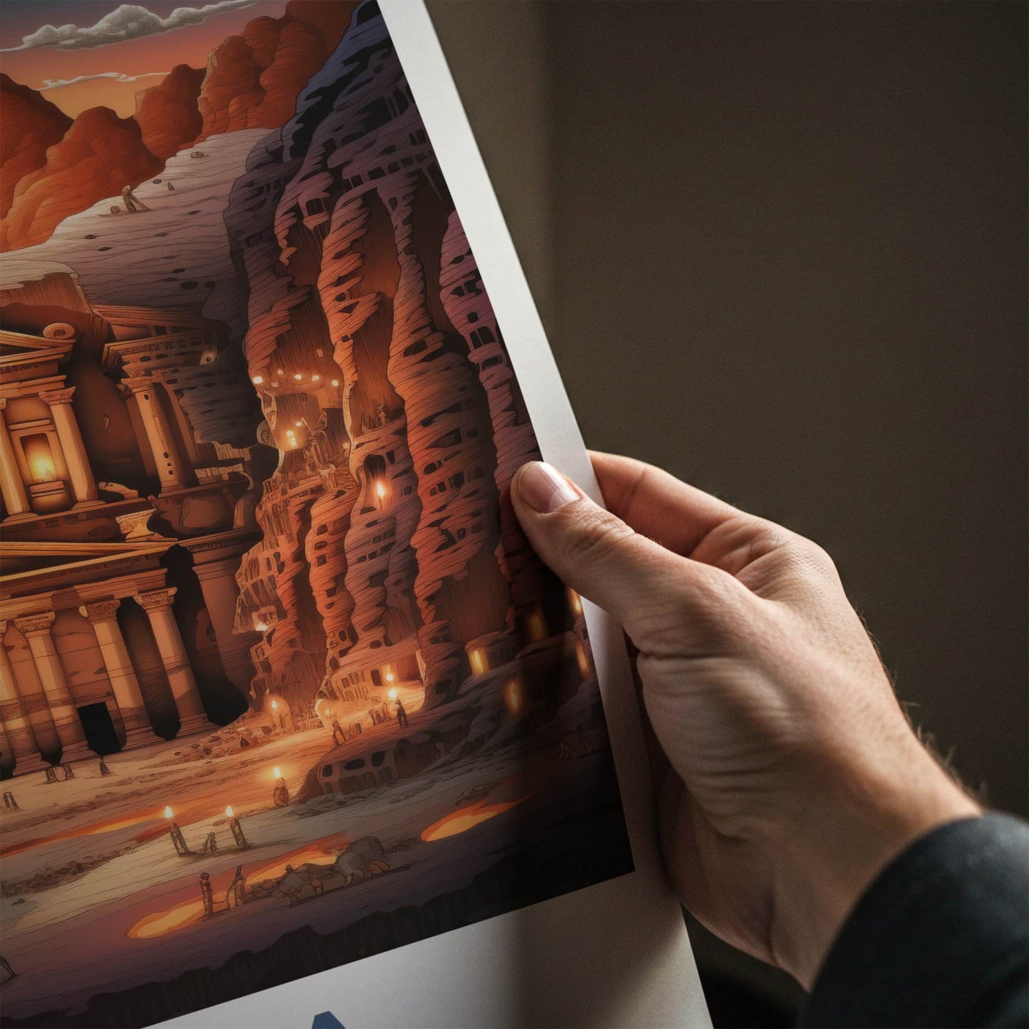 Petra Poster - Jordan Travel Art - Ancient Treasury Sunset Home Decor