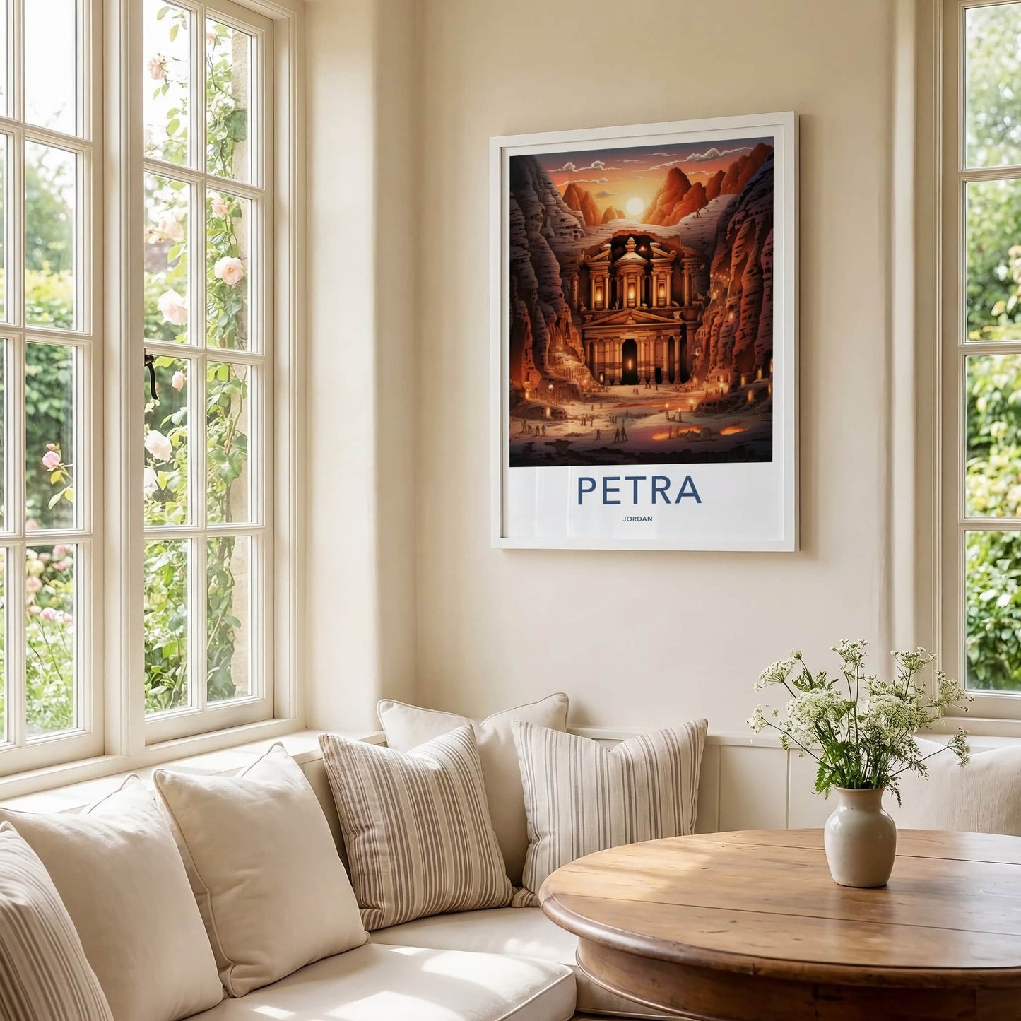 Petra Poster - Jordan Travel Art - Ancient Treasury Sunset Home Decor
