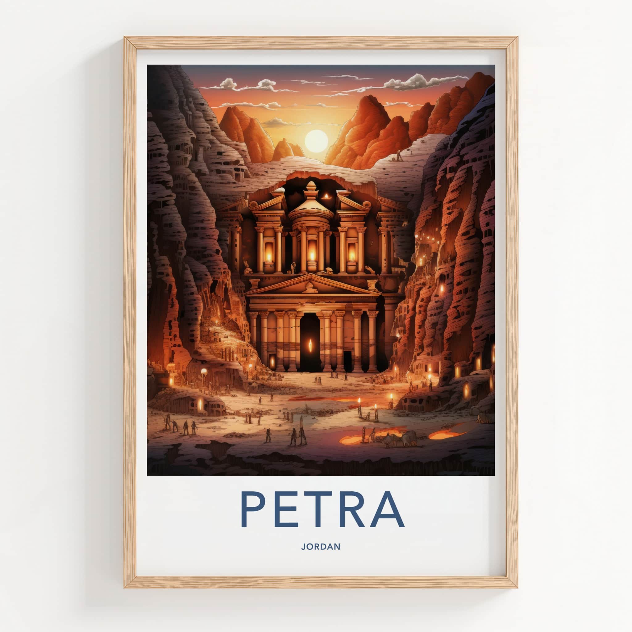 Petra Poster - Jordan Travel Art - Ancient Treasury Sunset Home Decor