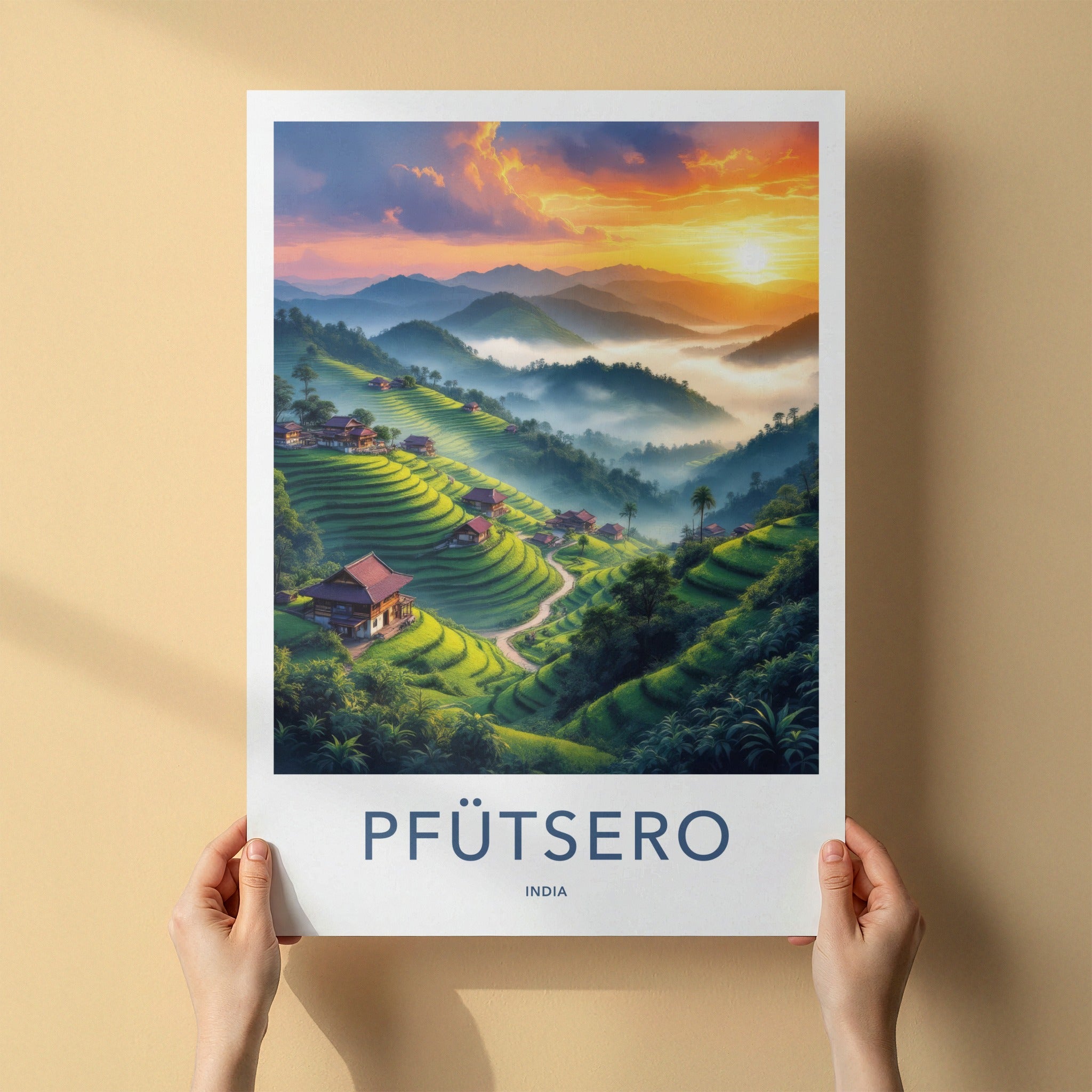 Pfutsero Poster - India Travel Art - Terraced Fields Village Home Decor