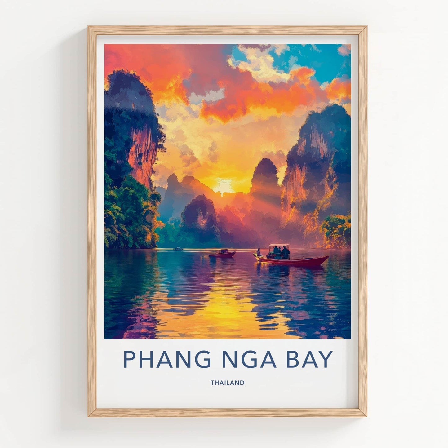 Phang Nga Bay Poster - Thailand Travel Art - Golden Hour Boats Home Decor