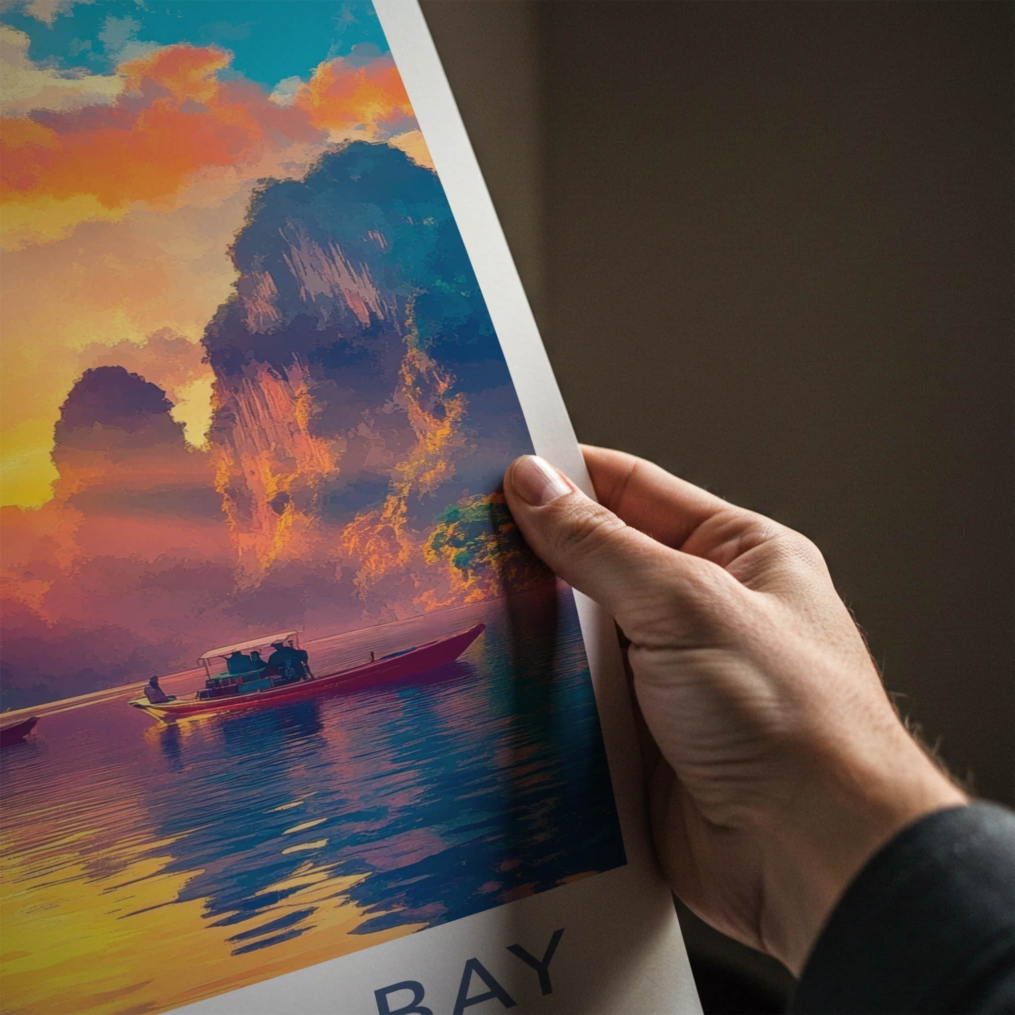 Phang Nga Bay Poster - Thailand Travel Art - Golden Hour Boats Home Decor