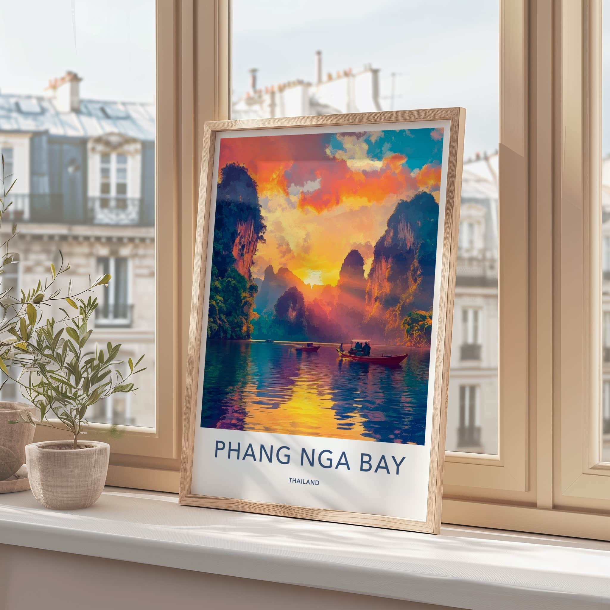 Phang Nga Bay Poster - Thailand Travel Art - Golden Hour Boats Home Decor