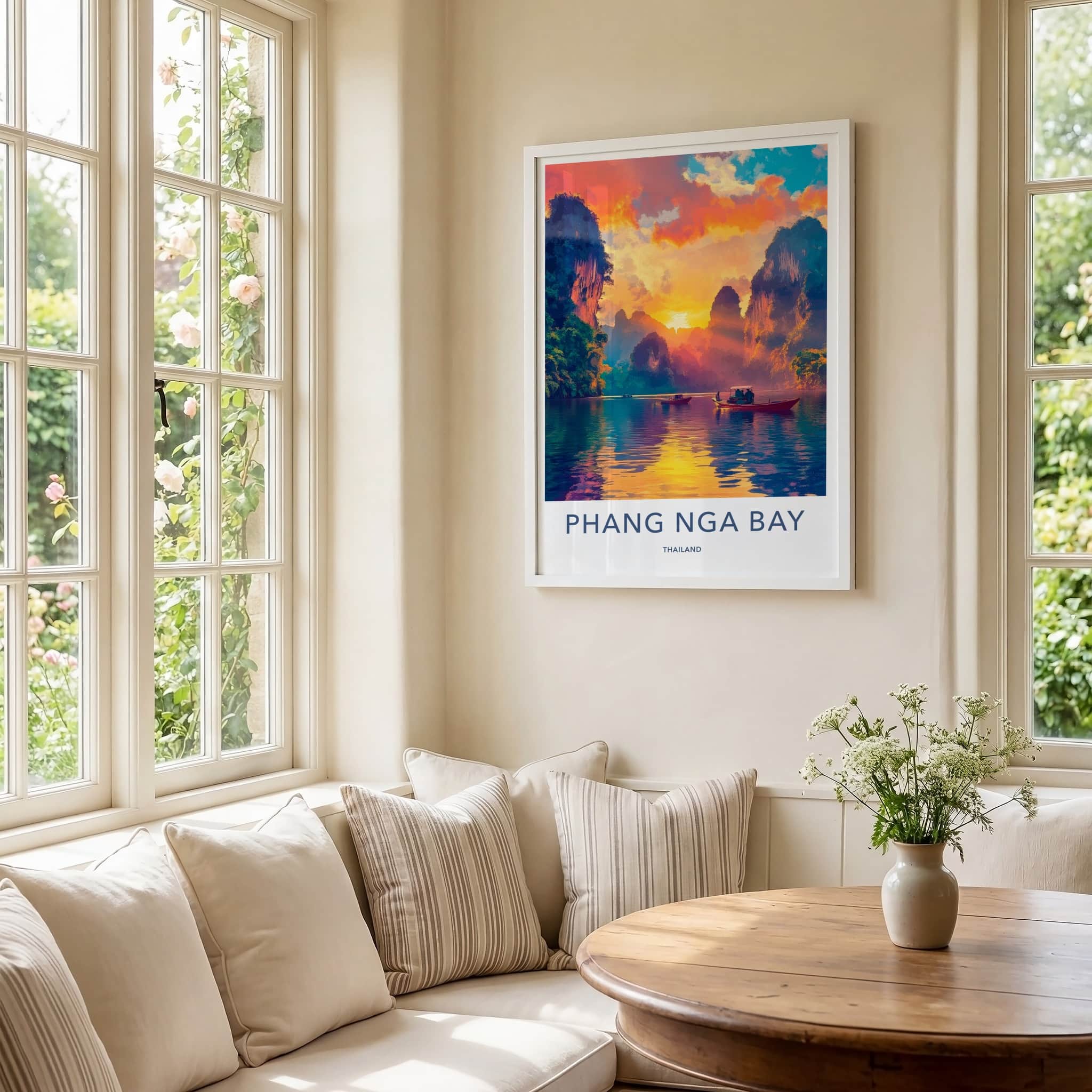 Phang Nga Bay Poster - Thailand Travel Art - Golden Hour Boats Home Decor