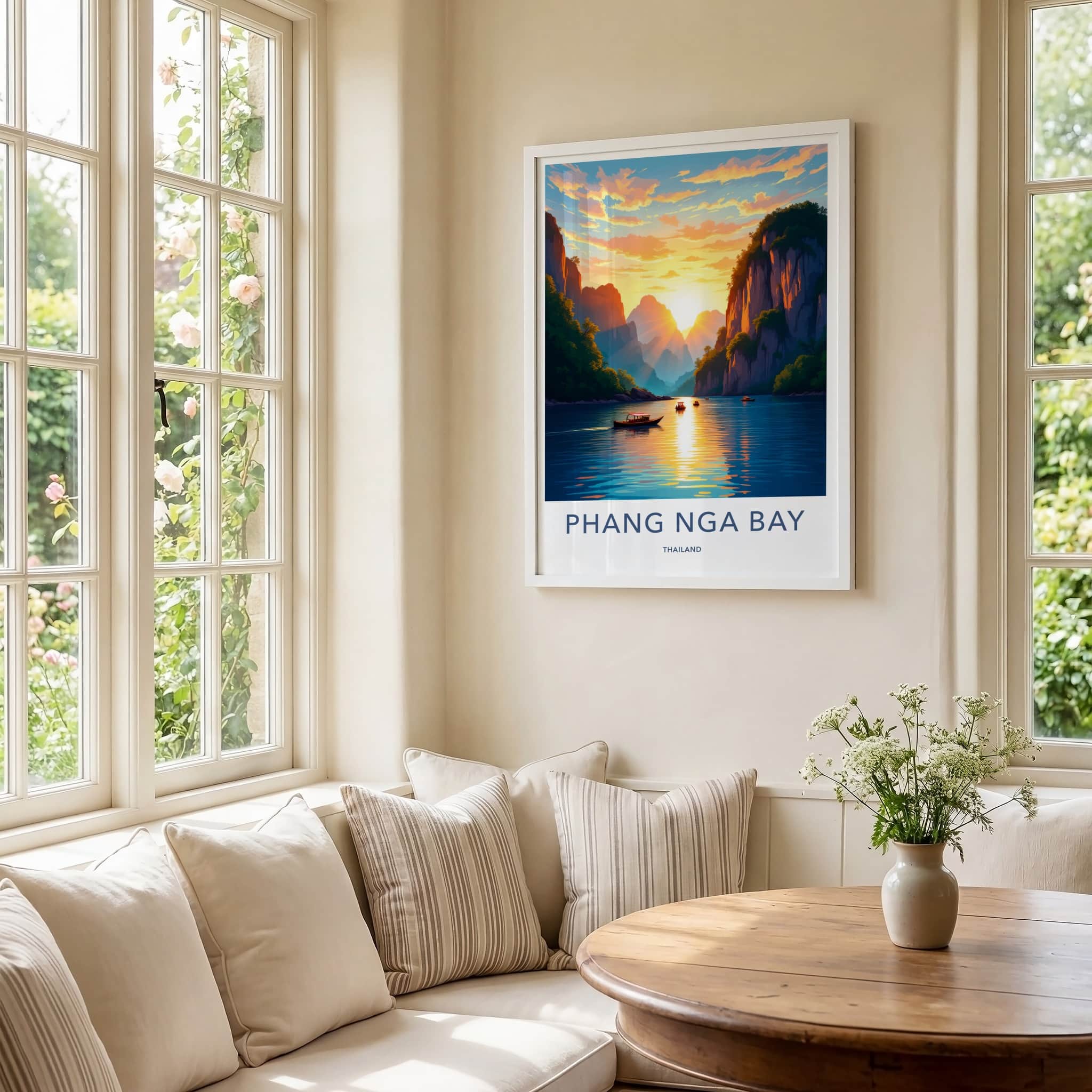 Phang Nga Bay Poster - Thailand Travel Art - Golden Sunset Waters Home Decor