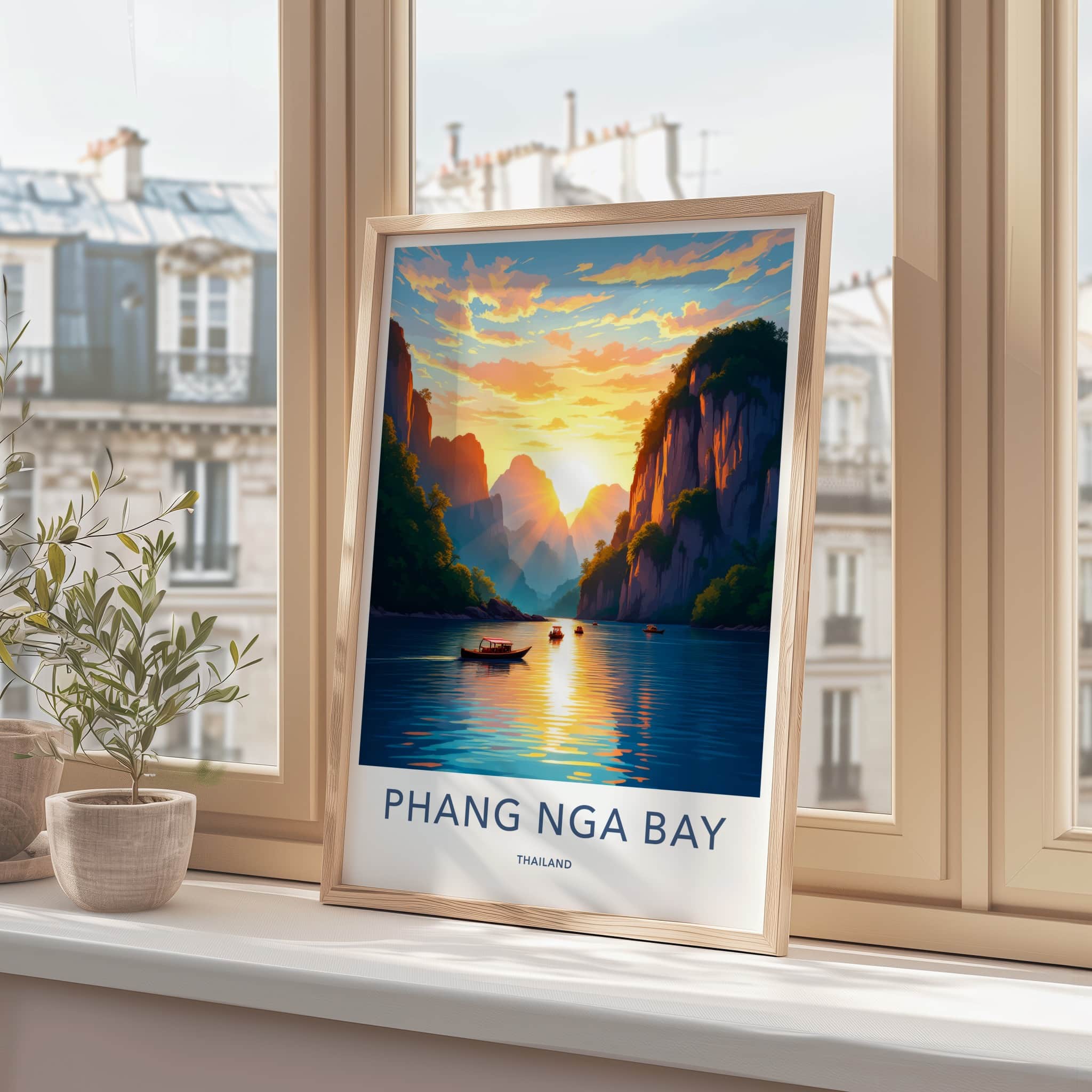 Phang Nga Bay Poster - Thailand Travel Art - Golden Sunset Waters Home Decor