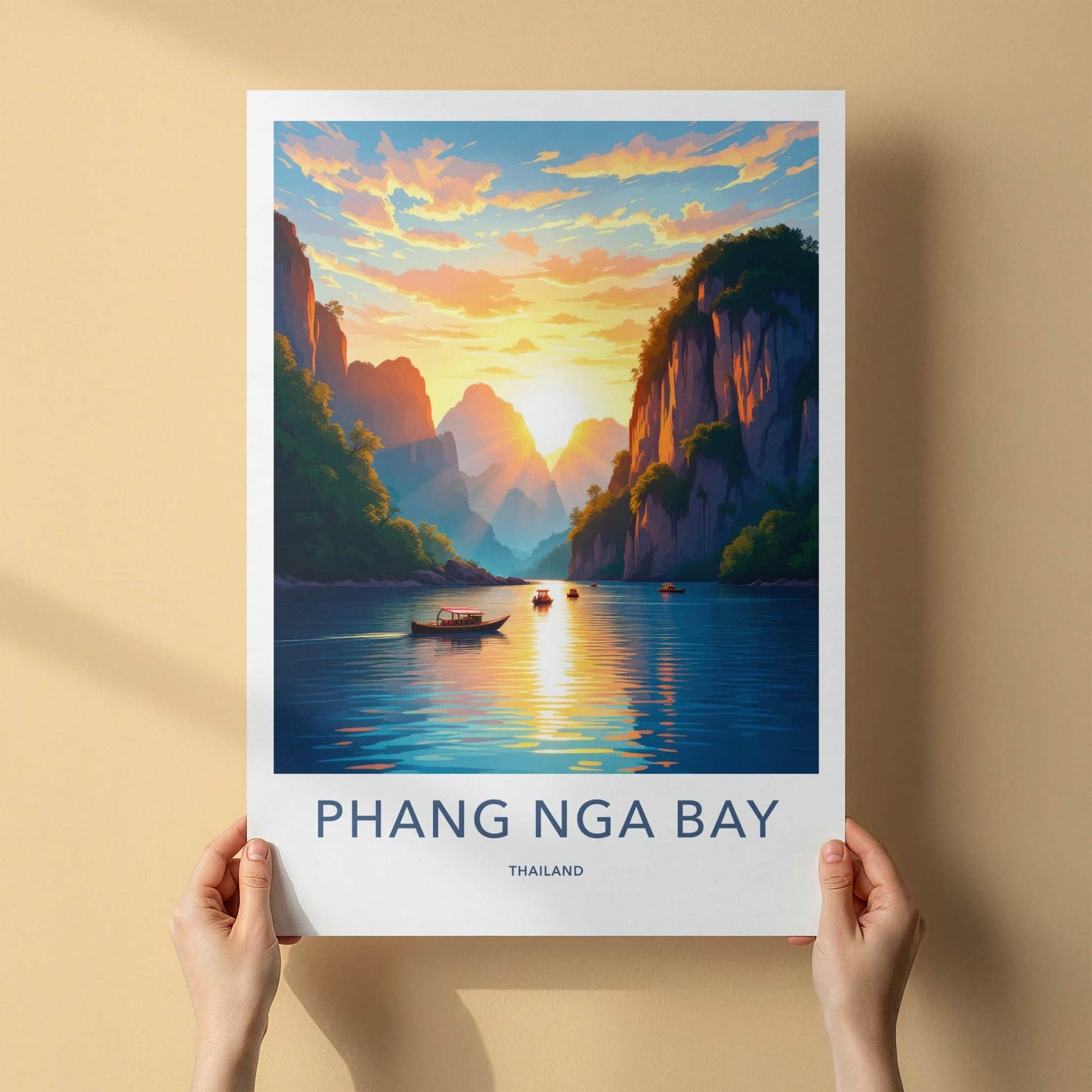 Phang Nga Bay Poster - Thailand Travel Art - Golden Sunset Waters Home Decor
